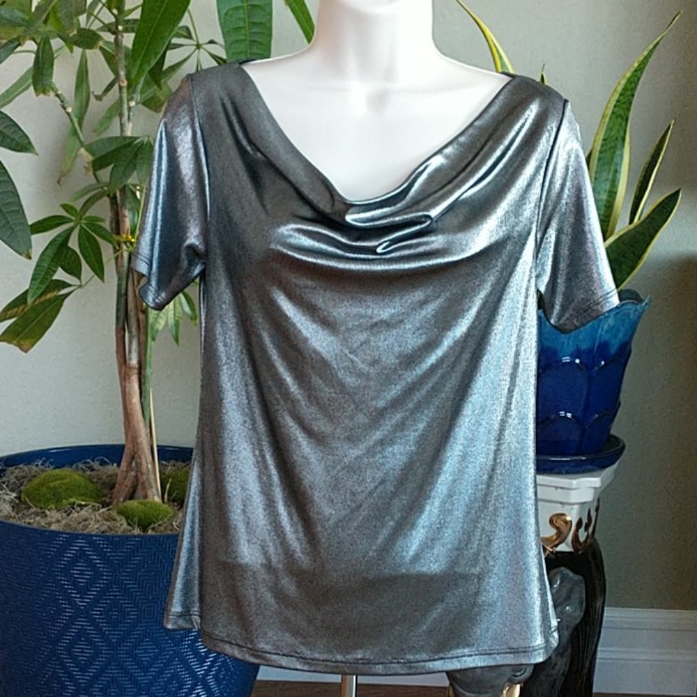 PAPILLON BLANC Silver Gray Metallic Top Size S/P